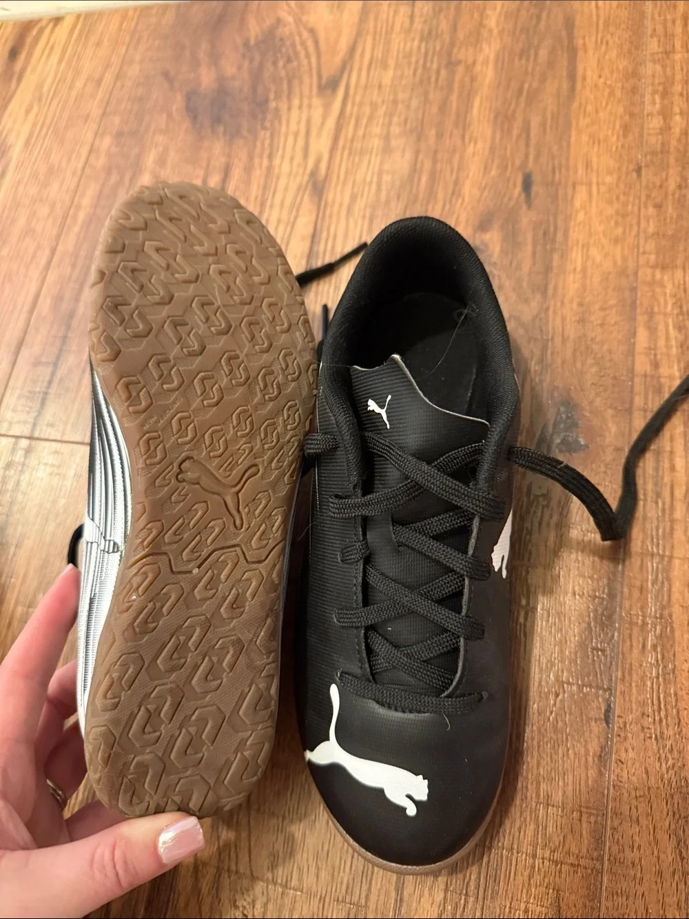 Puma Kids Black Sneakers with White Puma Logos Indoor/Futsal